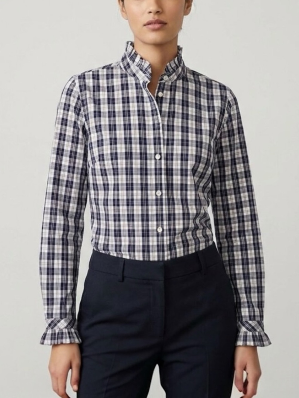 J Crew 2025 Plaid Ruffle Cotton Button Shirt